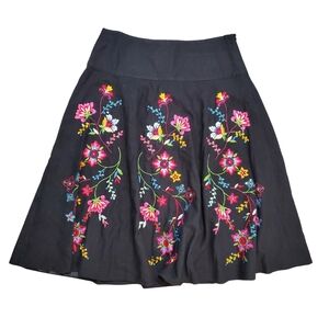 VTG Carole Little Black Floral Embroidered Sequined Midi Skirt Sz 10